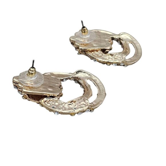 SOHI Macy's Women's Gold Twisted Metallic Drop Crystal Earrings - Picture 3 of 4